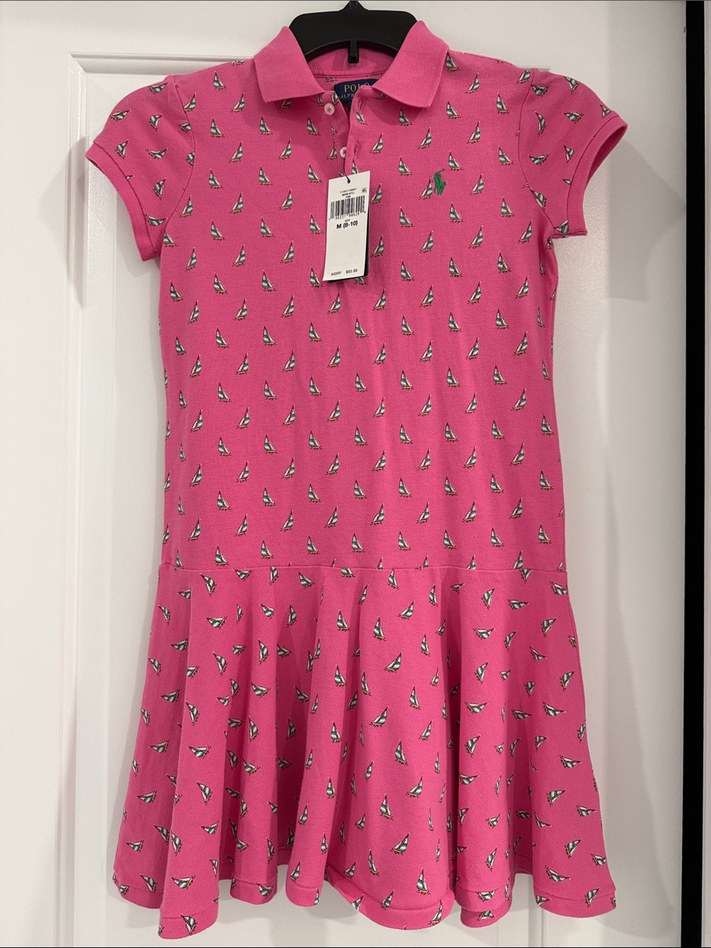 Ralph Lauren Girls' Bright Pink Polo Dress with Sailboat Motif